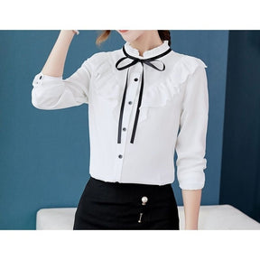 Camisa Feminina Laço e Babados